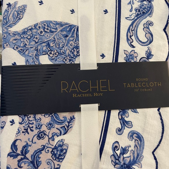 COPY - RACHEL ROY Chinoiserie Blue EASTER Bunny 70" Round 100% Cotton Tableclot… - Picture 5 of 6